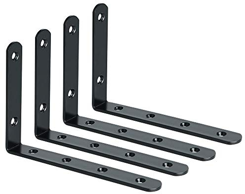 SAYAYO Black Shelf Brackets Heavy Duty L Brackets for Wood 150*100mm | Stainless Steel Angle Brackets Corner Wall Brackets for Shelves Support, 4 Pcs