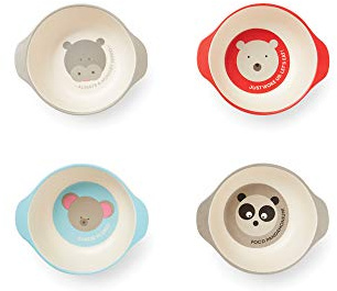 Red Rover Animal Bamboo Kid's Bowls Multicolor, Set of 4