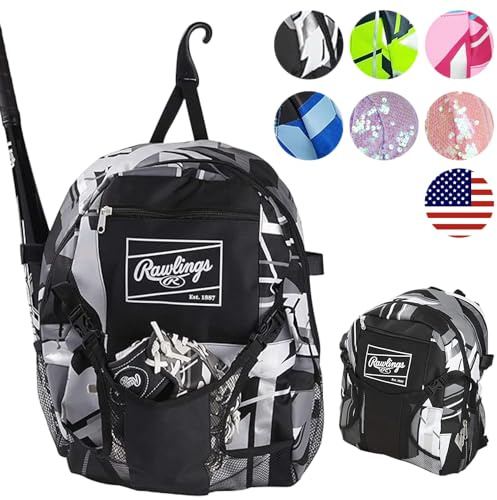 Rawlings | REMIX Backpack Equipment Bag | T-Ball & Youth Baseball / Softball | Black