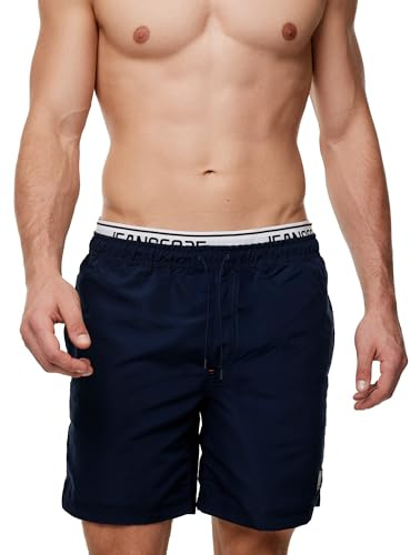 Indicode Herren Solomon Badehose mit 3 Taschen und Tunnelzug | Badeshorts für Männer Navy, L
