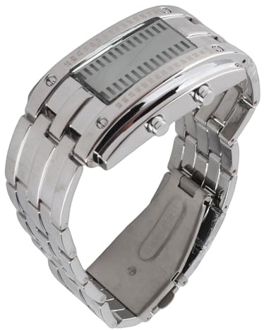 Binary Matrix Blue LED Digital Watch Mens Classic Creative Fashion Wrist Watches LED Digital Bracelet Watch(Silver1)
