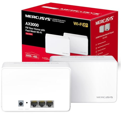 Mercusys Sistema AX3000 Whole Home Mesh Wi-Fi 6, cobertura de hasta 460 m², conexión hasta 150 dispositivos, canales 160 MHz, puertos Gigabit completos, control fácil de la aplicación, Halo H80X