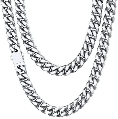 Stainless Steel Mens Cuban Link Chain, Miami Cuban Chain Necklace for Men, 9mm Wide Hip Hop Mens Jewelry, 20