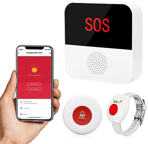 ChunHee Senioren Notruf Tuya WiFi Smart Notrufklingel Alert System für ältere Patienten Behinderte,Kinder 1 SOS Notrufknopf 1 Empfänger (1 Knopf +1 Uhr +1 Empfänger (Wiederaufladbares))