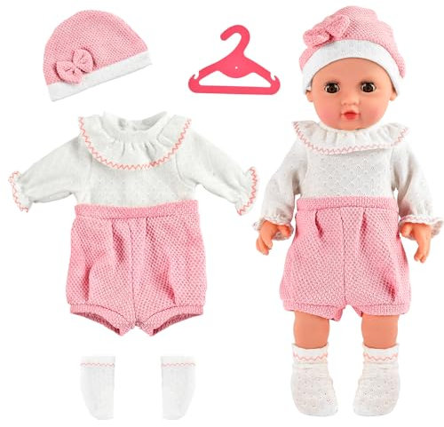 Puppenkleidung, Puppenkleider Outfits für 35-43cm New Born Baby Puppen Baby Born Kleider mit Hut und Socken, Geschenke für Jungen Mädchen (Rosa-Weiß)