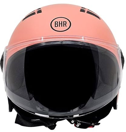BHR Helm Demi-Jet 834 Flow - Sommer-Rollerhelm Homologiert ECE 22.06 mit 16 Belüftungslöchern - Vespa-Helm mit Kratzfestem Visier und Mikrometrischer Auslösung - Matt Koralle XS
