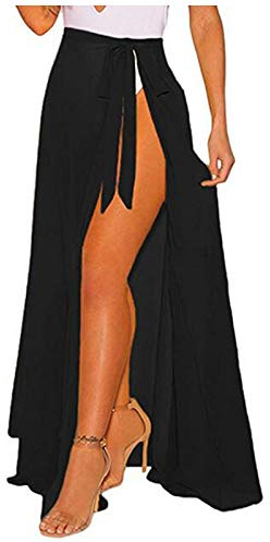 Lång kjol damer transparent – sexig sarong/pareo för stranden strandhanddukar wrap duk höftduk strandhandduk lätt strandponcho sommar bikini täcka kjol strandkjol omlottkjol maxikjol, svart, XL