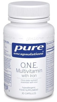 Pure Encapsulations O.N.E. Multivitamin with Iron, 30 Capsules | Once-Daily Multivitamin with Iron, Bioavailable A-K Vitamins, Folate as 5-MTHF & Phytonutrients, Hypoallergenic