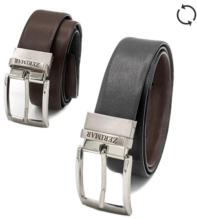 Zerimar Cinturones Hombre Cuero - Cinturón Reversible de Cuero 34mm - Cinturón Piel Hombre - Cinturón Hombre - Cinturón Cuero Hombre - Diseño Casual - Color Negro Marron - Talla 120