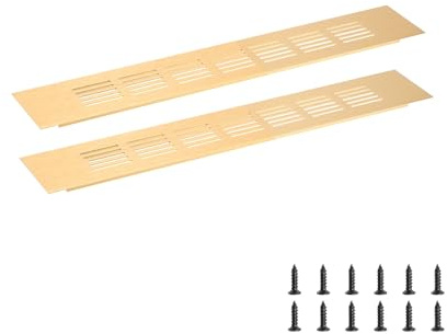 sourcing map Rectangle Ventilation Grille 300x50mm/12x2 Gold Tone | Aluminum Alloy Mesh,Air Vent Cover,Louvered Ventilation Cover,with Mounting Screws for Cabinet Shoe Closet