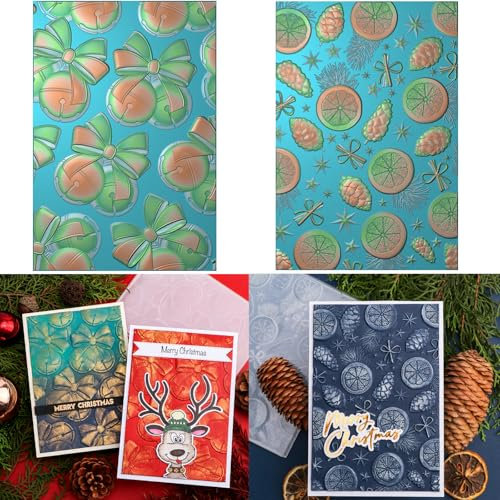 2 cartelline per goffratura 3D per realizzare biglietti di Natale, campane natalizie, limoni, stelle, foglie, sfondo, album di ritagli, cartelline in plastica per artigianato fatto a mano, album di