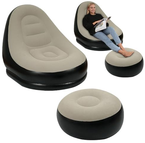 Gohytal Aufblasbares Sofa, 125×100cm mit Hocker Wasserdichtes Luftsofa Outdoor Tragbares Aufblasbar Luft Sofa Couch Air Lounger mit Portable Paket für Camping Urlaub Schwimmbad Strandparties Hinterhof