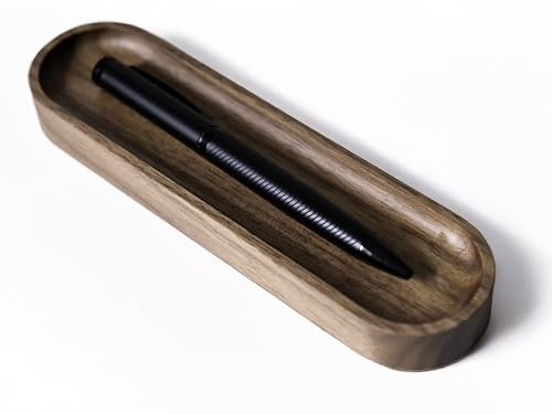 Timber Box Design Walnut Wood Pen Tray, Minimalist Oval Wooden Pencil Holder, Office Desk Organizer, Writing Instrument Rest, Work Student Teacher Gift