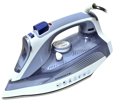 OVENTE Steam Iron for Clothes, 1200W Flat Iron with Non-Stick Ceramic Soleplate, Precise Thermostat Dial, Auto Shutoff, Self-Cleaning, Anti-Drip & 11.83oz Water Tank for Ironing Fabrics, Blue IRNL77BL