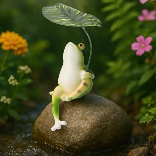 Statue Grenouille Jardin Résine Originale – Figurine Mini Bassin Étang Terrasse, Décoration Extérieure Étanche pour Pâques, Maman, Cadeau Été Balcon