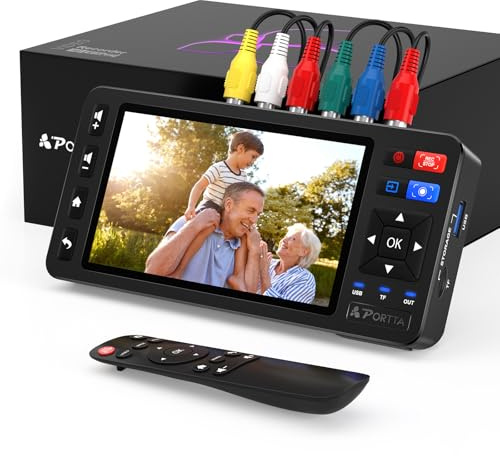 PORTTA VHS to Digital Converter with 5 HD Screen, Video Capture Recorder convert to MP4 compatible with VHS, VCR, DVR, DVD, Hi8, Mini DV, Camcorders, Gaming Consoles (Tapes/DVD Player Not Included)