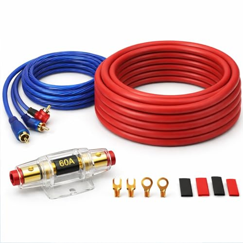 Set di cablaggio per auto, 4,5 m, per subwoofer con cavo di alimentazione, cavo audio RCA, cavo di massa e fusibile da 60 A, per audio HiFi/Car