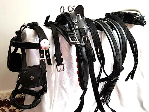 Juego de arnés de caballo premium – Arnés de conducción resistente ajustable con herrajes de metal, pechera acolchada y grupera – Cómodo y duradero para carro, carruaje y entrenamiento 001 (caballo