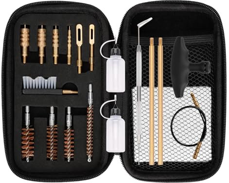 Pistole Reinigungsset Gun Cleaning Kit Handgun Reinigungsset für .22.357.38,9mm.45 Kaliber zur Waffenpflege und Waffenreinigung mit Bronzebohrpinsel Messing Jag Adapter