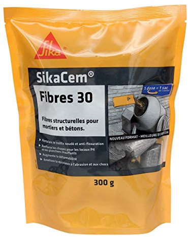 SIKA - Fibres structurelles 30mm pour mortiers et bétons - SikaCem Fibres 30 Gris - Améliore l'imperméabilité et la résistance aux chocs - Limite la fissuration - Prêt à l'emploi - 300g
