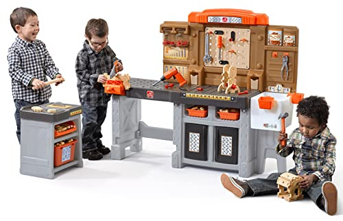 Step2 Pro Play Kids Workshop with Utility Bench, Indoor/Outdoor Tool Bench for Children, Interactive Play with Sounds, Made of Durable Plastic, Includes 76 Piece Toy Accessories, Toddlers 3+ Years Old