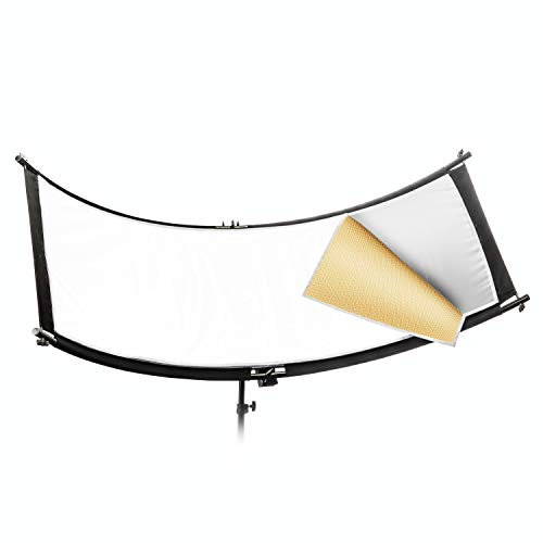 Walimex pro Reflector 3 en 1 (150 x 60 cm, para fotografía de Moda y Belleza, 3 Colores reflectores Plateado, Blanco Ondulado Dorado, con Conector de espigot para trípode)
