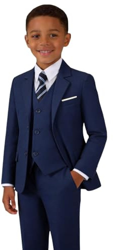 Addneo Suits for Boys Navy Blue Graduation Suits for Kids with White Dress Shirt and Tie Size 8