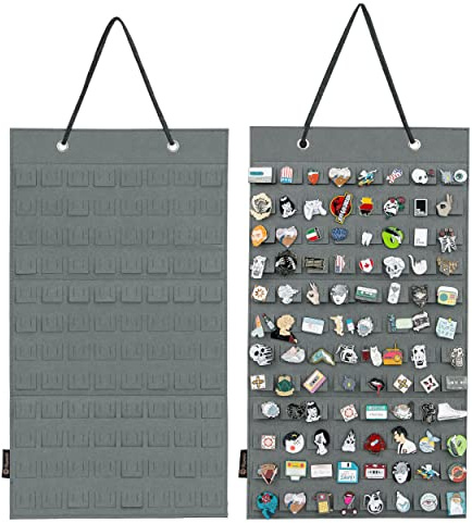 PACMAXI Hanging Brooch Pin Organizer, Display Pins Storage Case, Brooch Collection Storage Holder, Holds Up to 96 Pins.(Not Include Any Accessories) (S-96 Slots, Grey)