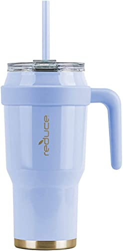 REDUCE Cold-1 Outdoor Extra Large Vacuum Insulated Thermal Mug with Slender Base, 3-in-1 Lid and Ergonomic Handle, 1.1L - Opaque Gloss Light Blue - Great for Home and Travel