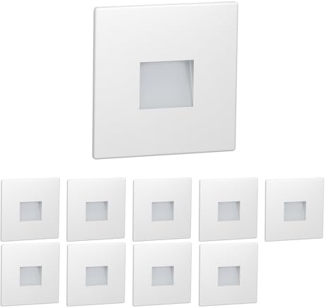 ledscom.de 10 lámparas LED para escaleras/empotrables en pared FOW para interior y exterior, downlight, cuadradas, 85 x 85 mm, blanco cálido