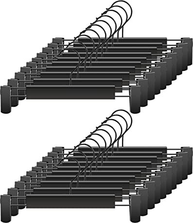 GUANJUNE Kleiderbügel,Platzsparende Rockhalter mit 360 ° Schwenkhaken,Verstellbare Clips Hosenbügel,Kleidung Mantel Kleidungsstück Jeans Kleiderbügel (20er Pack, Schwarz)