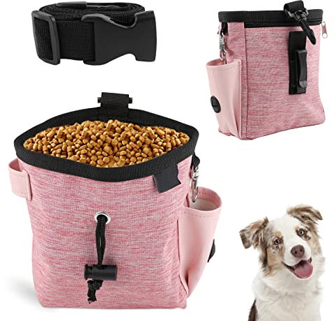 Svalor Leckerlibeutel für Hunde, Robuster Futterbeutel Hunde, Vielseitig Hände Frei Leckerlietasche Futterbeutel hundetraining mit Kotbeutelspender und Verstellbarem Gürtel (Rosa)