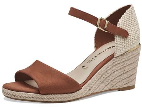 Tamaris Damen Plateau Sandalen Textil Vegan Keilabsatz Sommer; COGNAC/braun; 36