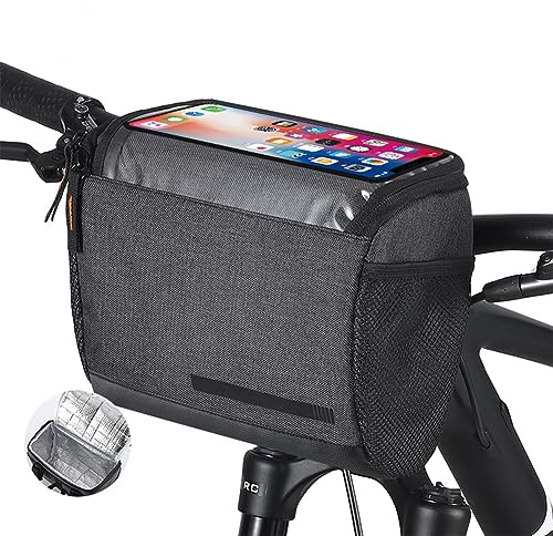 Creperture Bolsa para Manillar de Bicicleta, Bolsa Térmica de Marco Frontal de Bicicleta de 4.5 L Multifunción Impermeable Bolsa de Teléfono para Bicicleta, Bolsa de Marco de Bicicleta para Bicicleta