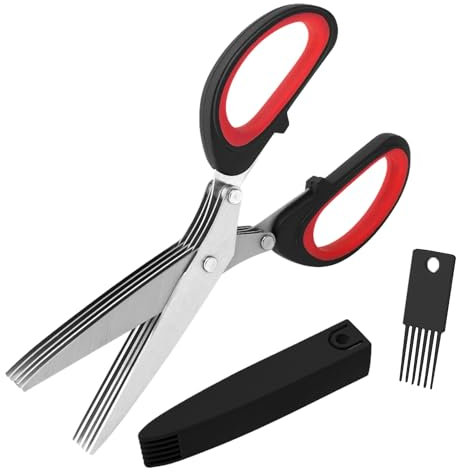 1 paio di forbici per cipolle verdi, forbici da cucina, forbici, forbici multifunzionali, forbici alimentari con coperchio, forbici in acciaio inox (nero e rosso)