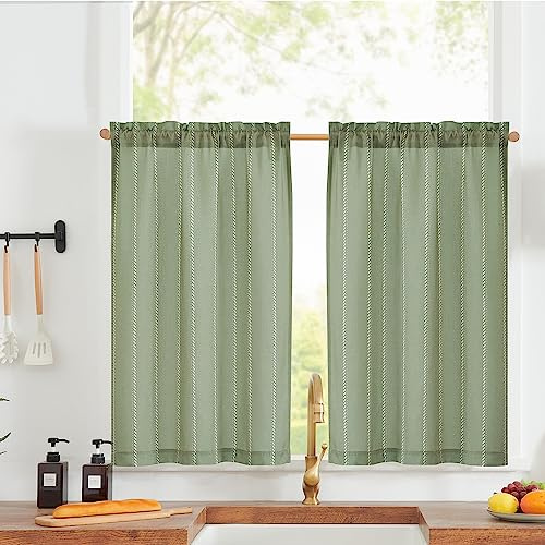 Vangao Scheibengardinen Modern Küche Bistrogardine 2er Set 65Bx60H cm, Grün