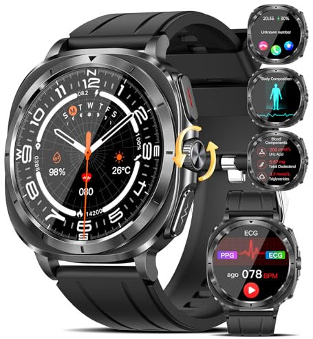 Marsyu Smartwatch Herren mit EKG/HRV/BMI 1,43“ AMOLED Fitness Gesundheitsuhr mit 24/7 Herzfrequenz ΒΙυτzυcker Blutdruck SPO2, Schlaf & Apnoe-Monitoring Bluetooth-Anrufe SOS & NFC-Türzugang