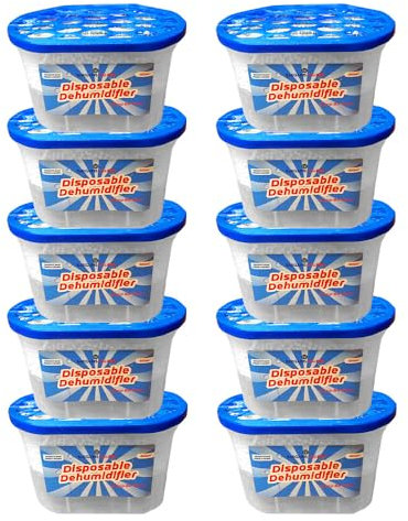 500ml Pack of 10 Dehumidifier - Condensation Remover Absorber Mildew Dehumidifiers | Helps Stop Damp, Mould, Moisture in Home, Kitchen, Bedroom, Wardrobe, Office, Bathroom, Window, Car