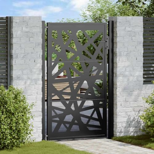 Gecheer Cancello da Giardino, Design Laser Elegante 100x150 cm in Acciaio corten Nero con Sistema di Chiusura a Chiave per Ingresso Giardino Patio vialetto