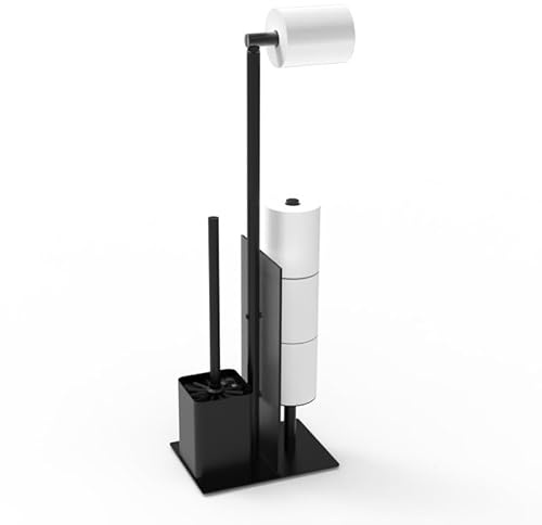 YUET Porte-Rouleau de Papier Toilette sur Pied avec Brosse WC, Support Papier Toilette Debout en Acier Inoxydable de Toilette pour Salle de Bain, Aucun Perçage Requis (Noir Mat)
