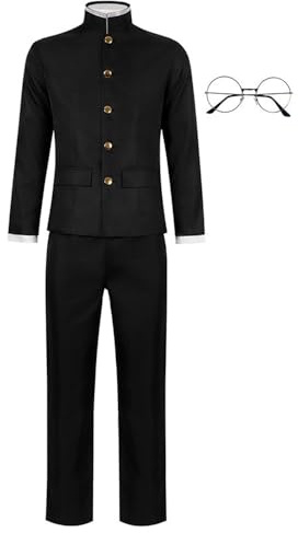Zhongkaihua Okarun/Takakura Ken anime cosplay kostym herr gymnasieuniform svart jacka och byxor hela set med peruk och glasögon för halloween karneval utklädningsdräkt