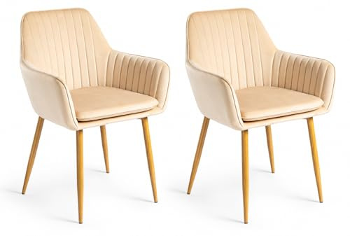 DUPI Sillón de Comedor JAVEA, Butaca tapizado en Antelina, Diseño Moderno, 58x58x86 cm (Pack 2 Unidades, Beige)