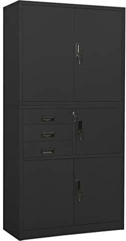 Holamys Armadio da ufficio antracite, 90 x 40 x 180 cm, in acciaio con 3 ripiani regolabili, chiudibile, per ufficio, garage, officina, ideale per riporre documenti, elevata capacità di carico