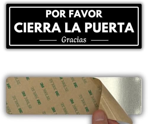 LEIASA | Señal Cierra la Puerta - 7,5 x 23 cm - Grosor 2 mm - Acrílico - Placa Adhesiva - Cartel Mantener Puerta Cerrada - Rótulo Aviso - (Señal Cierra Puerta)