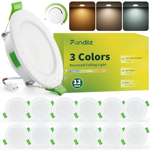 Fondiiz Lot de 12 Spot LED Encastrable Dimmable 55-68mm Découpe, 3.5W 340LM Spots de Plafond, Blanc Chaud 3000K Blanc Neutre 4500K Blanc Froid 6000K Reglable, Spot Salle de Bain IP44 pour Cuisine