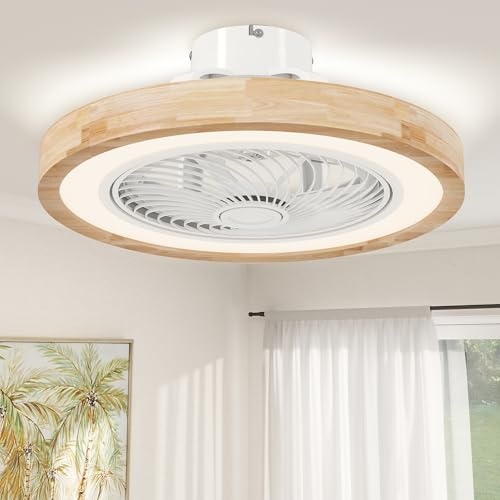 HOMCOM Ventilateur Plafond Réversible LED RGBW 50 cm Effet Bois Naturel