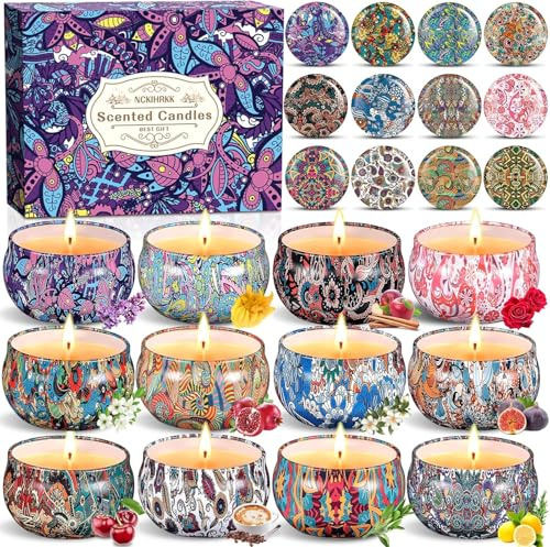NCKIHRKK 12 Pz Candele Profumate, Set Idee Regalo Donna Compleanno, Naturale Candela Profumata Cera di Soia per Festa Della Mamma, Regalo Maestre Fine Anno, Natale, Matrimonio, Doccia, Yoga