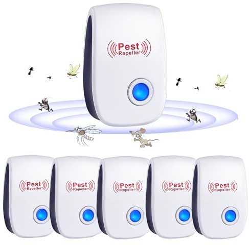 Repelente Ultrasónico de Plagas, 6 Pack Electrónico Repelente Mosquitos Control de Plagas, Repelente Ultrasónico Mosquitos para Interiores, Moscas, Ratones, Cucarachas, Arañas, Roedores