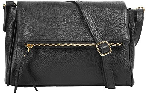 Cluty Umhängetasche Echt Leder Damen schwarz 019041
