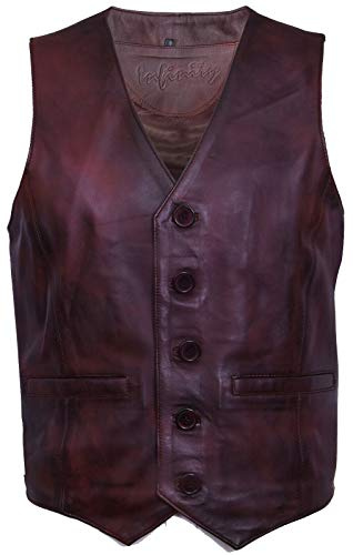 Infinity Leather Chaleco de Cuero Clásico Elegante Marrón Para Hombres 4XL